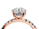 Rose gold Round Cut Diamond Pave Band Solitaire Ring with Round with Aquamarine side stone and Prong Setting_16