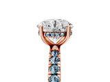Rose gold Round Cut Diamond Pave Band Solitaire Ring with Round with Aquamarine side stone and Prong Setting_17