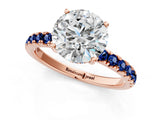 Rose gold Round Cut Diamond Pave Band Solitaire Ring with Round with Blue Sapphire side stone and Prong Setting_13