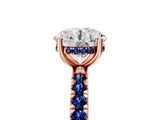 Rose gold Round Cut Diamond Pave Band Solitaire Ring with Round with Blue Sapphire side stone and Prong Setting_17