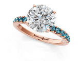 Rose gold Round Cut Diamond Pave Band Solitaire Ring with Round with Blue Topaz side stone and Prong Setting_13