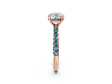Rose gold Round Cut Diamond Pave Band Solitaire Ring with Round with Blue Topaz side stone and Prong Setting_14