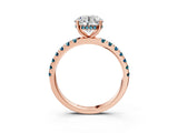 Rose gold Round Cut Diamond Pave Band Solitaire Ring with Round with Blue Topaz side stone and Prong Setting_15