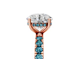 Rose gold Round Cut Diamond Pave Band Solitaire Ring with Round with Blue Topaz side stone and Prong Setting_17