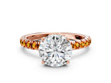 Rose gold Round Cut Diamond Pave Band Solitaire Ring with Round with Citrine side stone and Prong Setting