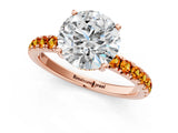 Rose gold Round Cut Diamond Pave Band Solitaire Ring with Round with Citrine side stone and Prong Setting_1