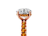 Rose gold Round Cut Diamond Pave Band Solitaire Ring with Round with Citrine side stone and Prong Setting_5