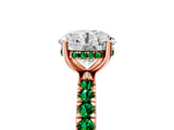 Rose gold Round Cut Diamond Pave Band Solitaire Ring with Round with Emerald side stone and Prong Setting_5