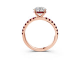 Rose gold Round Cut Diamond Pave Band Solitaire Ring with Round with Garnet side stone and Prong Setting_39