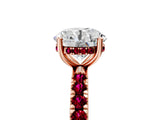 Rose gold Round Cut Diamond Pave Band Solitaire Ring with Round with Garnet side stone and Prong Setting_41