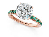 Rose gold Round Cut Diamond Pave Band Solitaire Ring with Round with Green Sapphire side stone and Prong Setting_25