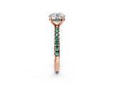 Rose gold Round Cut Diamond Pave Band Solitaire Ring with Round with Green Sapphire side stone and Prong Setting_26
