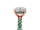 Rose gold Round Cut Diamond Pave Band Solitaire Ring with Round with Green Sapphire side stone and Prong Setting_29