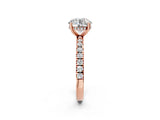 Rose gold Round Cut Diamond Pave Band Solitaire Ring with Round with Moissanite side stone and Prong Setting_26