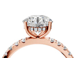 Rose gold Round Cut Diamond Pave Band Solitaire Ring with Round with Moissanite side stone and Prong Setting_28