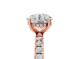 Rose gold Round Cut Diamond Pave Band Solitaire Ring with Round with Moissanite side stone and Prong Setting_29