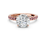 Rose gold Round Cut Diamond Pave Band Solitaire Ring with Round with Morganite side stone and Prong Setting_12