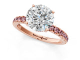 Rose gold Round Cut Diamond Pave Band Solitaire Ring with Round with Morganite side stone and Prong Setting_13