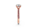 Rose gold Round Cut Diamond Pave Band Solitaire Ring with Round with Morganite side stone and Prong Setting_14