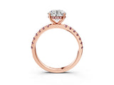 Rose gold Round Cut Diamond Pave Band Solitaire Ring with Round with Morganite side stone and Prong Setting_15