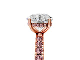 Rose gold Round Cut Diamond Pave Band Solitaire Ring with Round with Morganite side stone and Prong Setting_17