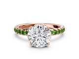 Rose gold Round Cut Diamond Pave Band Solitaire Ring with Round with Peridot side stone and Prong Setting