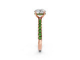 Rose gold Round Cut Diamond Pave Band Solitaire Ring with Round with Peridot side stone and Prong Setting_2