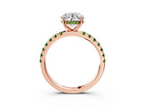 Rose gold Round Cut Diamond Pave Band Solitaire Ring with Round with Peridot side stone and Prong Setting_3