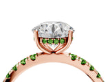 Rose gold Round Cut Diamond Pave Band Solitaire Ring with Round with Peridot side stone and Prong Setting_4
