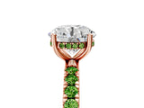 Rose gold Round Cut Diamond Pave Band Solitaire Ring with Round with Peridot side stone and Prong Setting_5