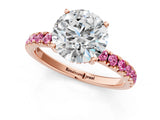 Rose gold Round Cut Diamond Pave Band Solitaire Ring with Round with Pink Sapphire side stone and Prong Setting_13