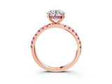 Rose gold Round Cut Diamond Pave Band Solitaire Ring with Round with Pink Sapphire side stone and Prong Setting_15