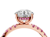 Rose gold Round Cut Diamond Pave Band Solitaire Ring with Round with Pink Sapphire side stone and Prong Setting_16