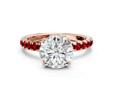 Rose gold Round Cut Diamond Pave Band Solitaire Ring with Round with Ruby side stone and Prong Setting_12