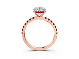 Rose gold Round Cut Diamond Pave Band Solitaire Ring with Round with Ruby side stone and Prong Setting_15