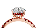 Rose gold Round Cut Diamond Pave Band Solitaire Ring with Round with Ruby side stone and Prong Setting_16