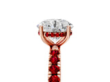 Rose gold Round Cut Diamond Pave Band Solitaire Ring with Round with Ruby side stone and Prong Setting_17
