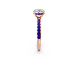 Rose gold Round Cut Diamond Pave Band Solitaire Ring with Round with Tanzanite side stone and Prong Setting_2