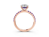 Rose gold Round Cut Diamond Pave Band Solitaire Ring with Round with Tanzanite side stone and Prong Setting_3