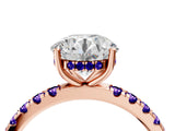 Rose gold Round Cut Diamond Pave Band Solitaire Ring with Round with Tanzanite side stone and Prong Setting_4