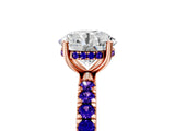 Rose gold Round Cut Diamond Pave Band Solitaire Ring with Round with Tanzanite side stone and Prong Setting_5
