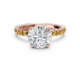 Rose gold Round Cut Diamond Pave Band Solitaire Ring with Round with Yellow Sapphire side stone and Prong Setting_23