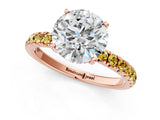 Rose gold Round Cut Diamond Pave Band Solitaire Ring with Round with Yellow Sapphire side stone and Prong Setting_24