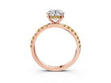Rose gold Round Cut Diamond Pave Band Solitaire Ring with Round with Yellow Sapphire side stone and Prong Setting_26