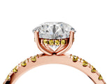 Rose gold Round Cut Diamond Pave Band Solitaire Ring with Round with Yellow Sapphire side stone and Prong Setting_27