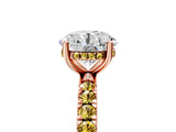 Rose gold Round Cut Diamond Pave Band Solitaire Ring with Round with Yellow Sapphire side stone and Prong Setting_28