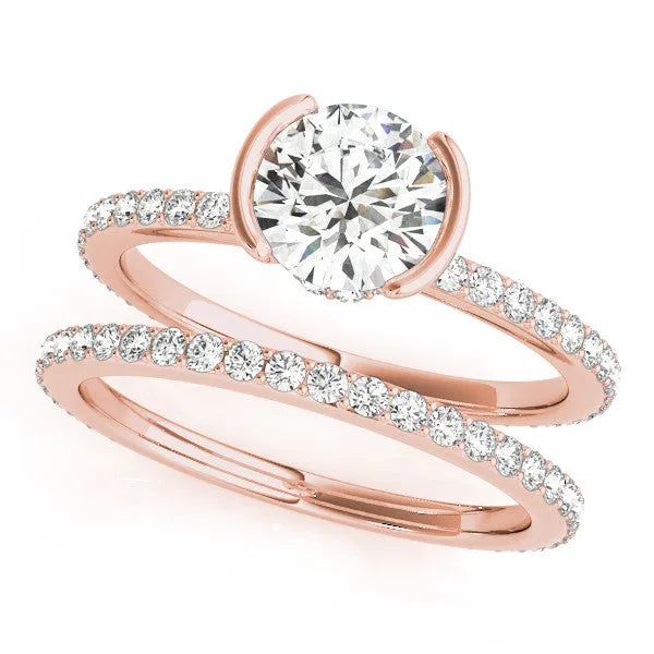 Rose gold Round Cut Diamond Pave Band Tension Setting Engagement Ring