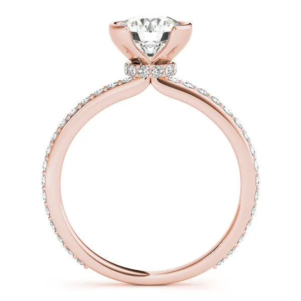 Rose gold Round Cut Diamond Pave Band Tension Setting Engagement Ring