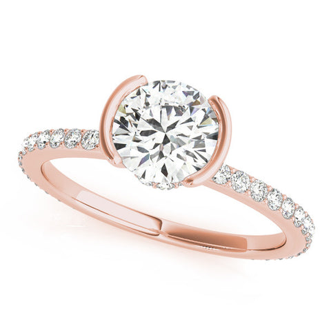 Rose gold Round Cut Diamond Pave Band Tension Setting Engagement Ring