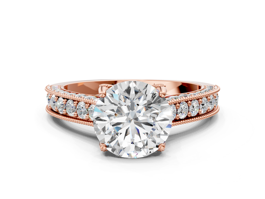 Rose gold Round Cut Diamond Pave Band with Four-Prong Setting_38